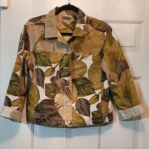 Chico’s Design Floral Beaded Jacket Size 1 Embellished Cotton Statement Piece